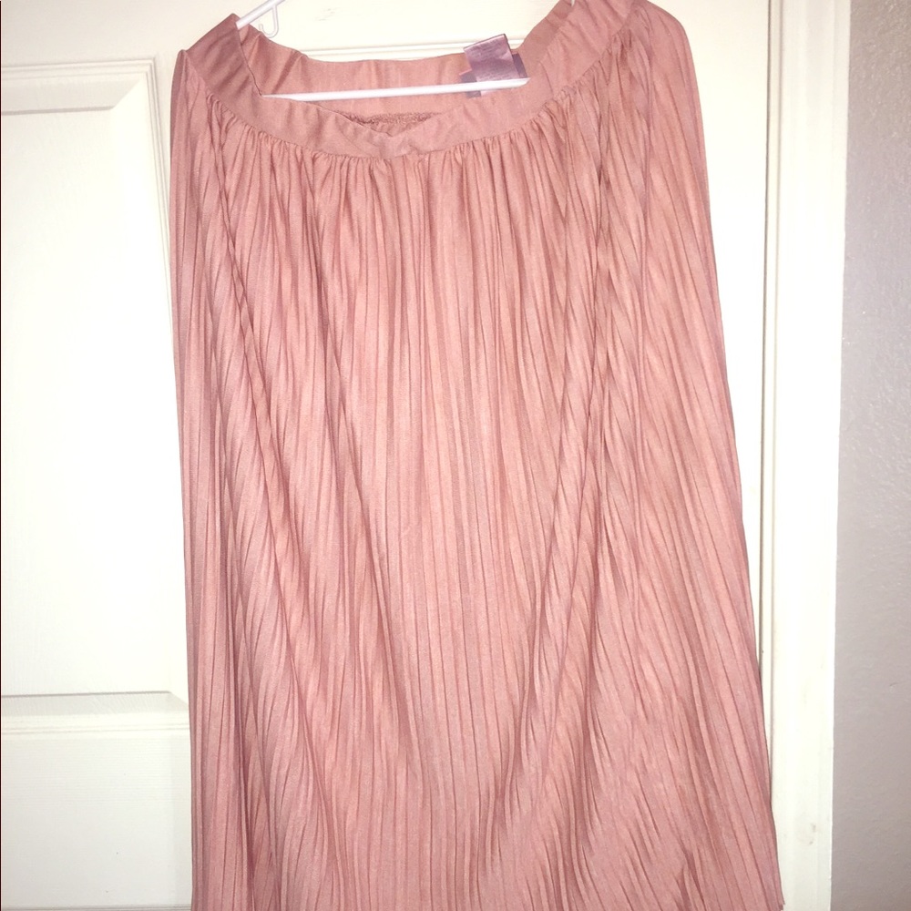 Rose gold pleated maxi skirt